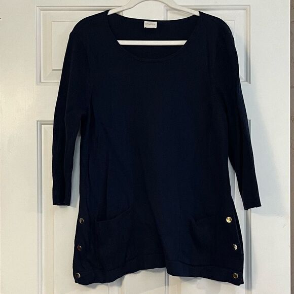Chico’s Blue Tunic Sweater Pocket Button Detail Size 10 - Picture 2 of 9